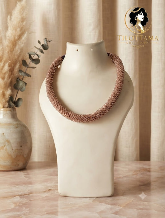 Hand-Woven Rosé Shimmer Beaded Rope Necklace