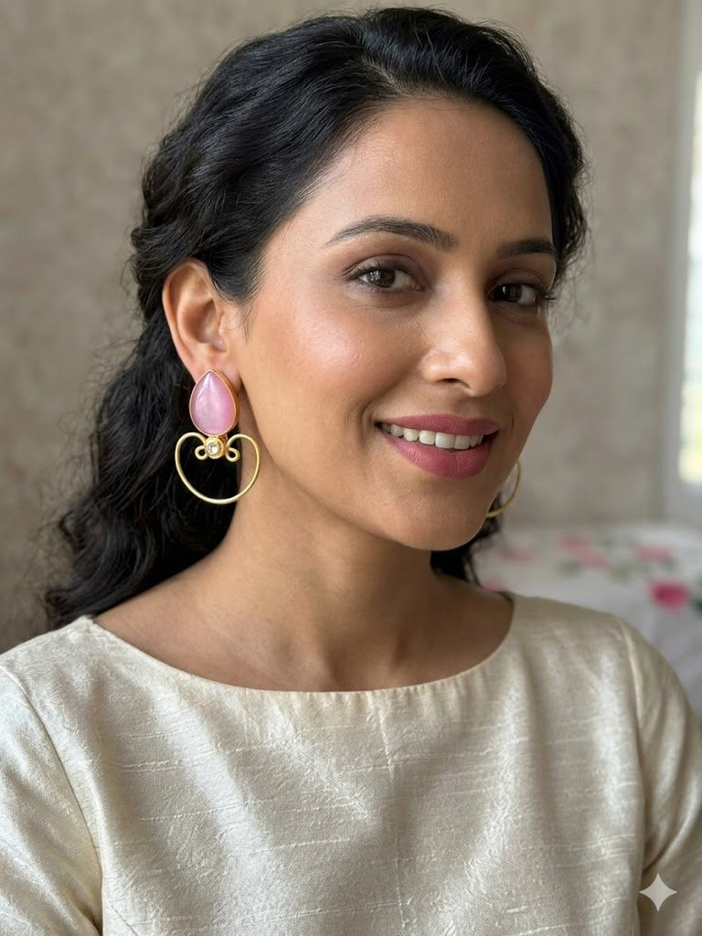 The Rose Quartz Heart-Hoops