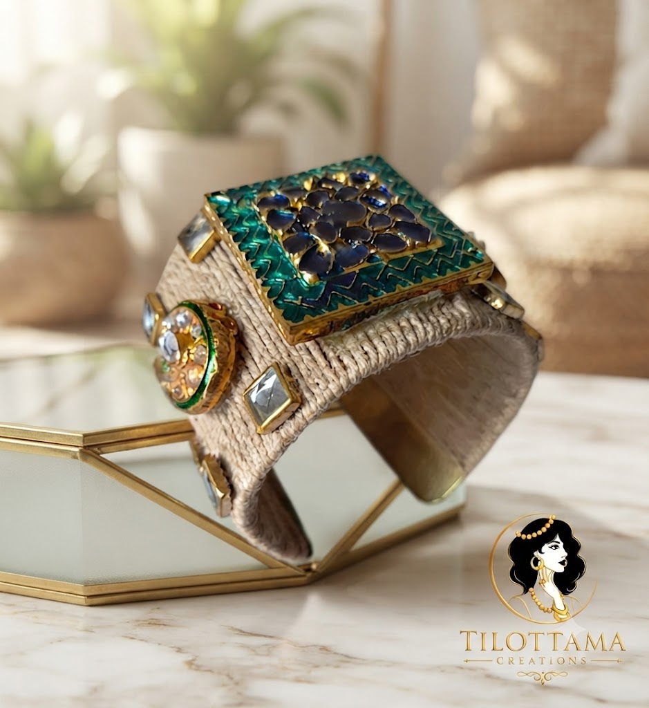 Bohemian Jute & Meenakari Statement Cuff