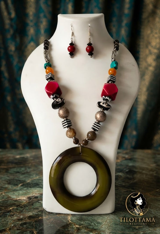 Geometric Fusion Hoop Statement Necklace & Earring Set