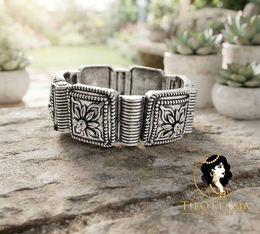 Vintage Oxidised Floral Panel Kada