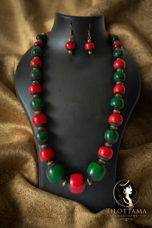 Deep Crimson & Forest Green Bold Beaded Set
