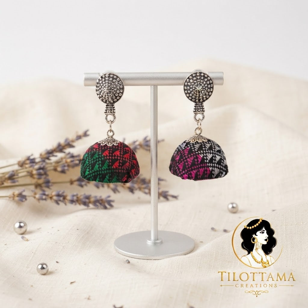 Amara Fabric Tassel Jhumkas