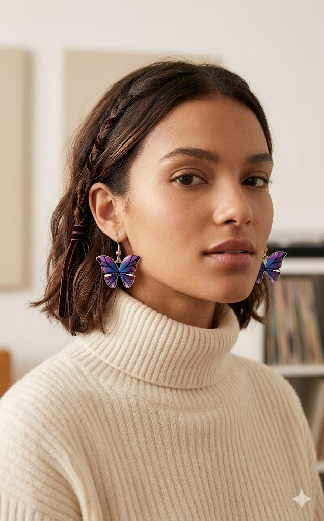 Cosmic Enamel Butterfly Hook Earrings