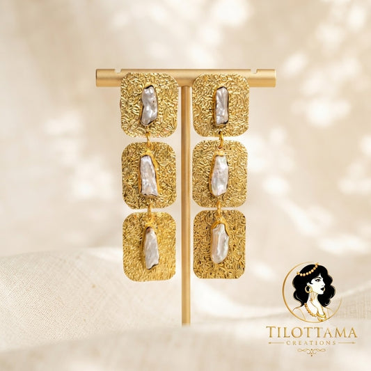 Baroque Filigree Triple-Drop Earrings