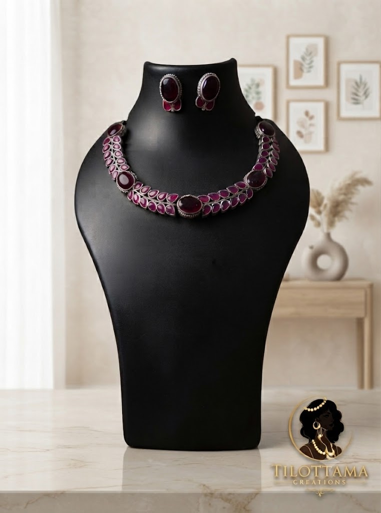 The Crimson Petal Silver Choker