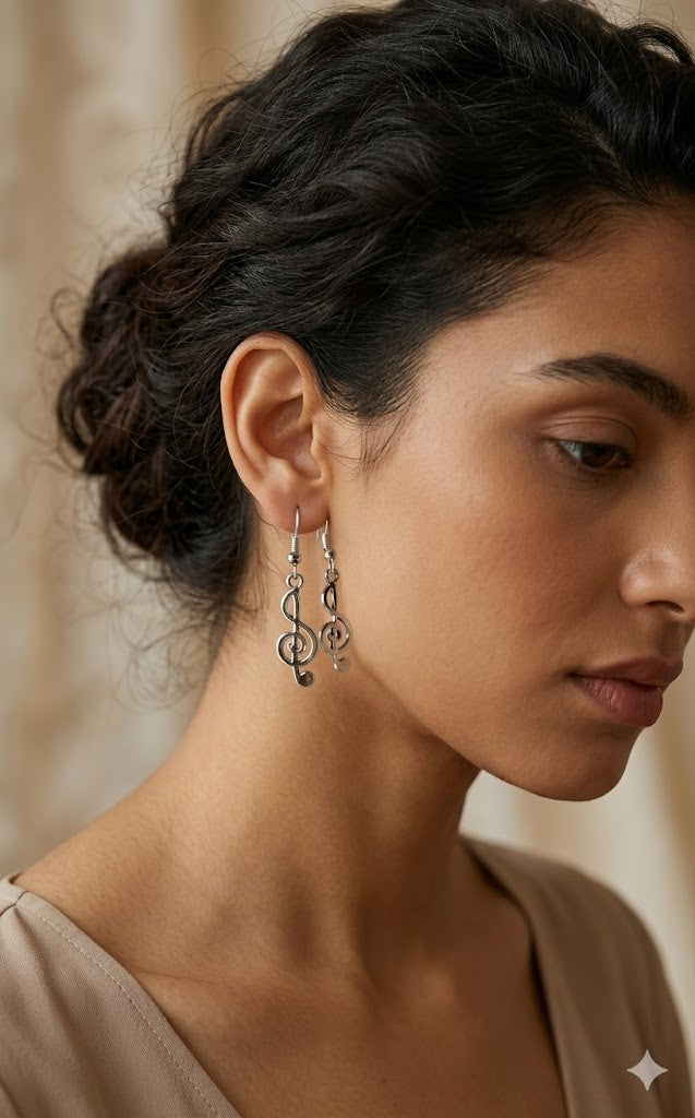 Silver Treble Clef Melody Earrings
