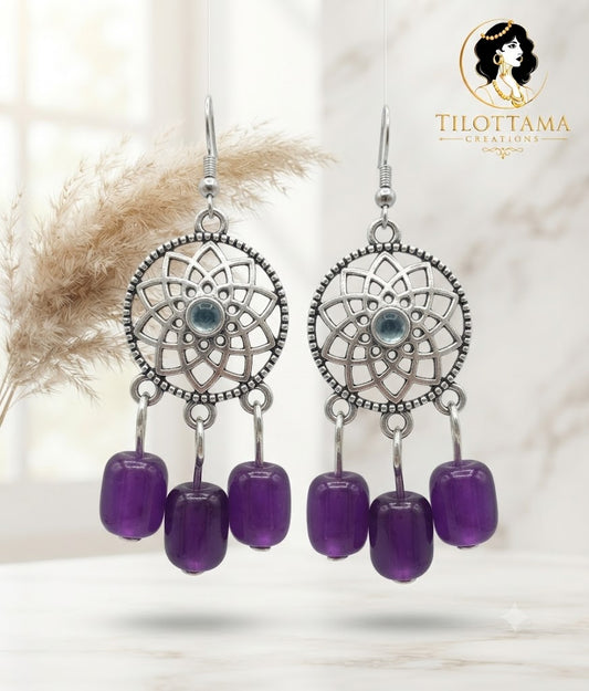 Silver Amethyst-Tone Bloom Earrings