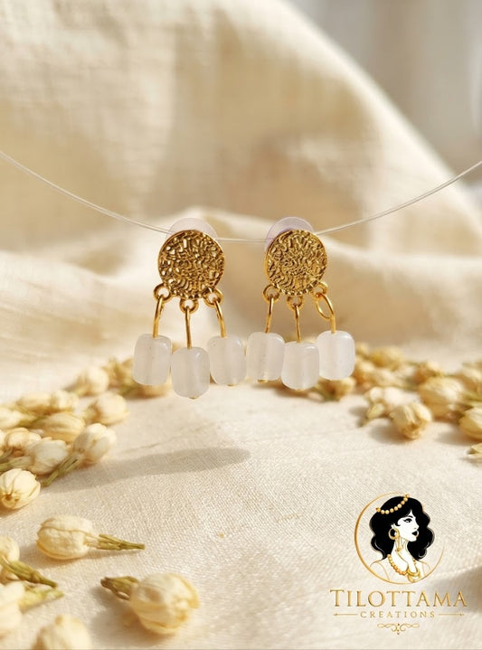 Moonstone-White Filigree Drop Earrings