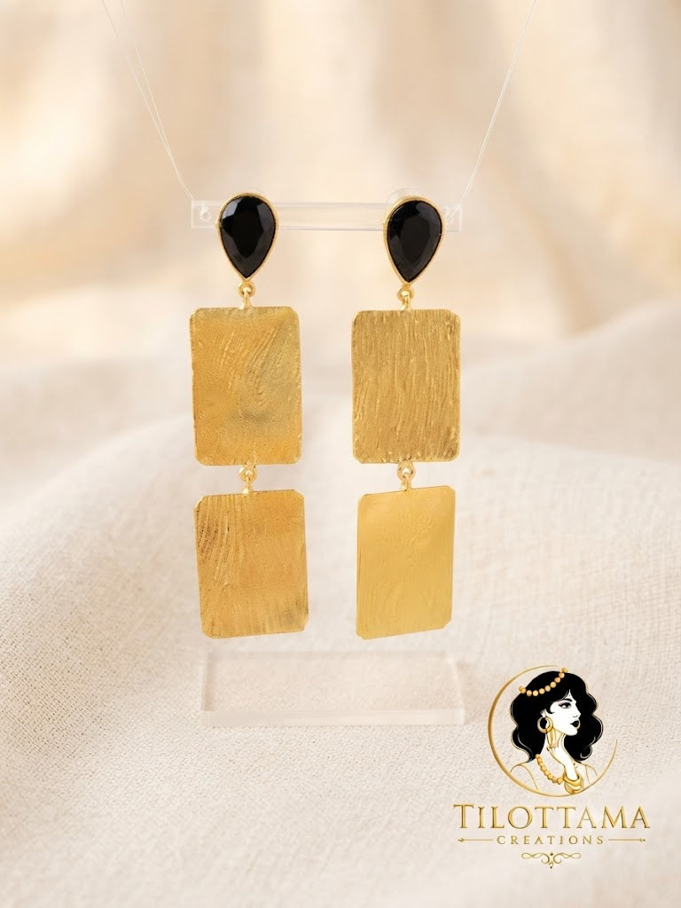 Modern Two-Tiered Brushed Gold Statement Earrings