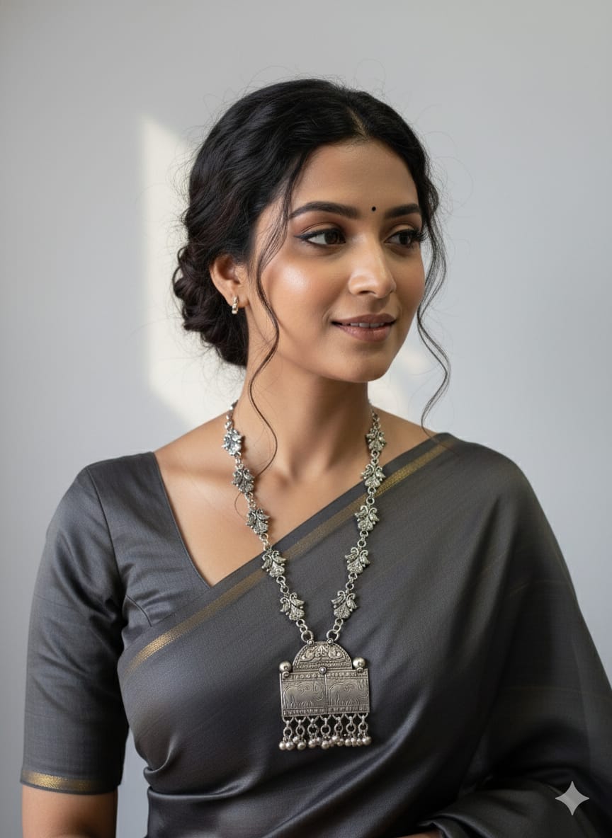 Hampi Heritage Oxidized Elephant Necklace
