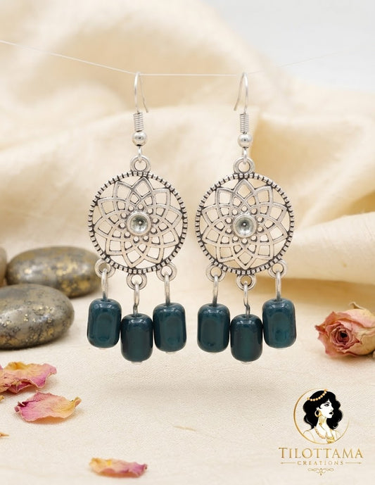 Teal Peacock Mandala Dream Dangles