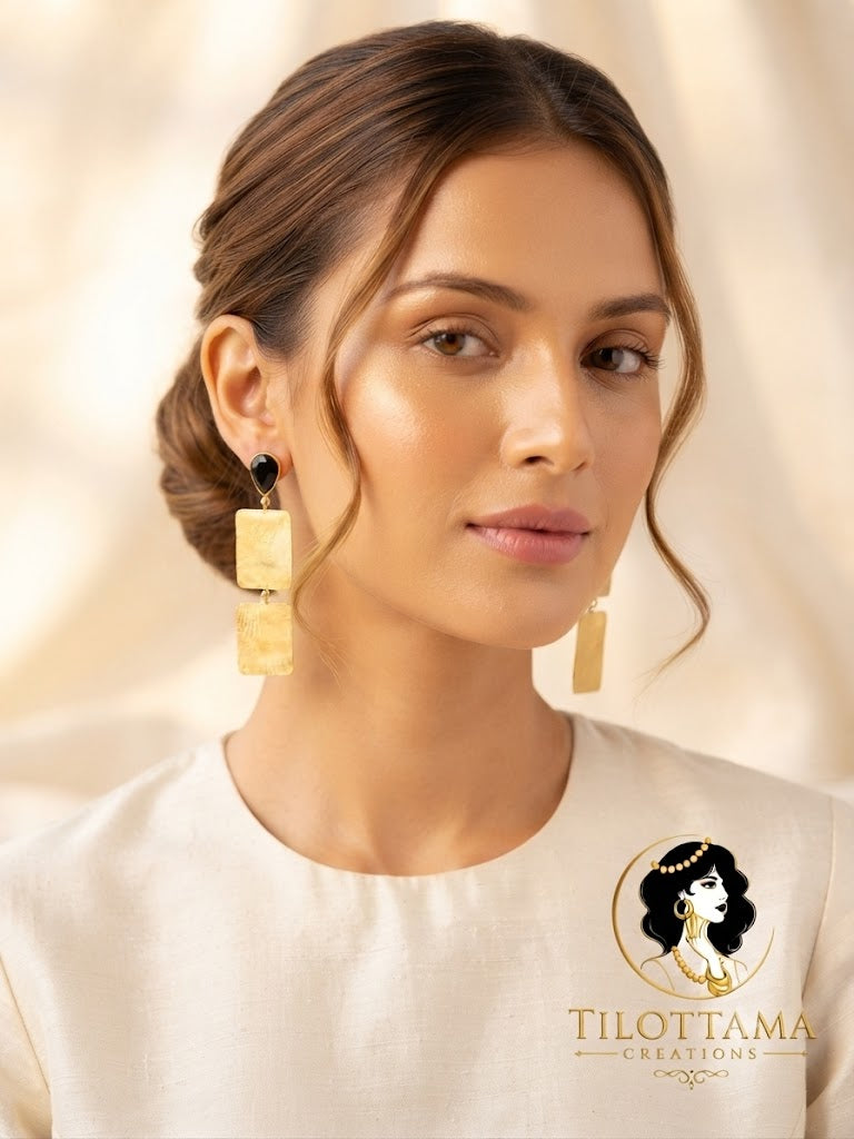 Modern Two-Tiered Brushed Gold Statement Earrings