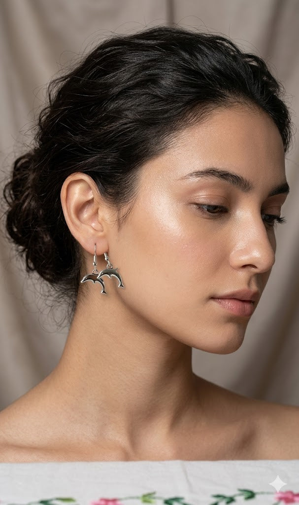 Silver Dolphin Dangle Earrings