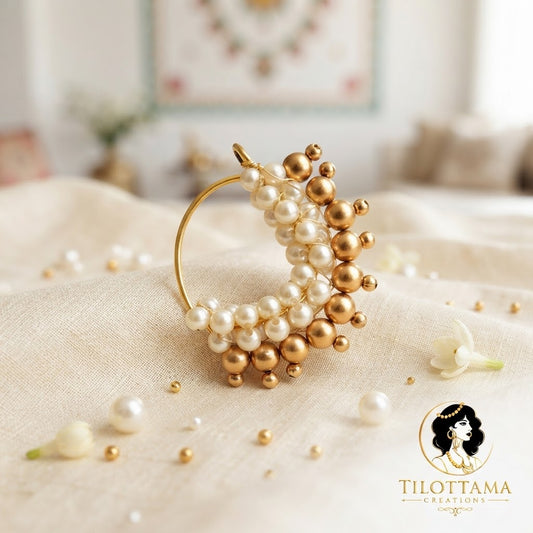 Gold & Pearl Bead Nath
