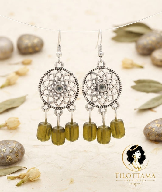 Olive Teal Mandala Bloom Earrings