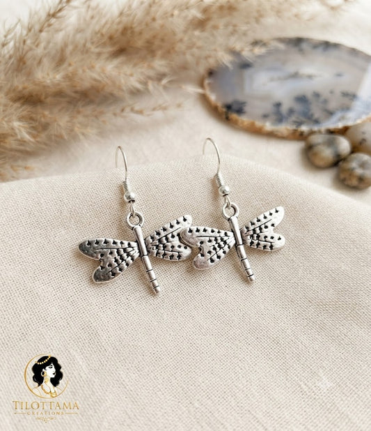 Ethereal Dragonfly Silver Earrings