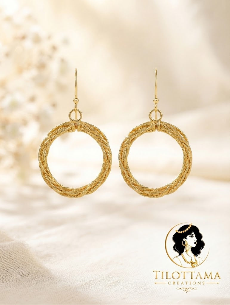 Elegant Gold-Plated Twisted Rope Design Hoop Earrings