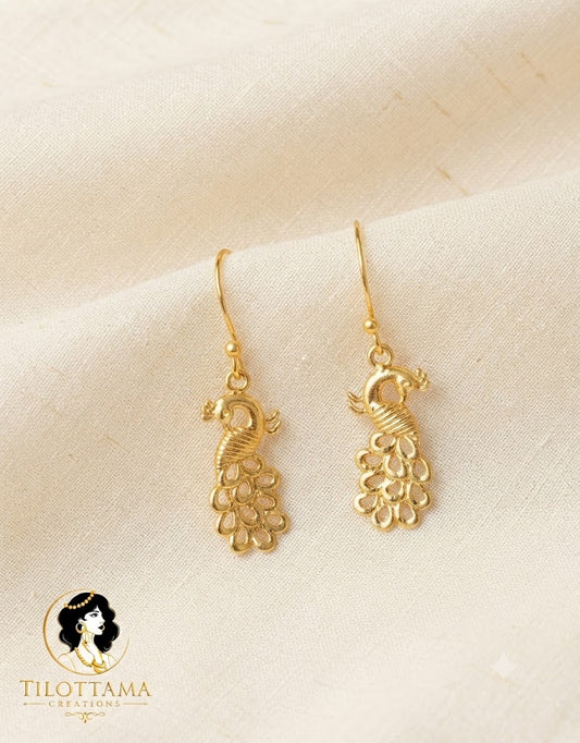 Traditional Gold-Plated Peacock Dangle Earrings