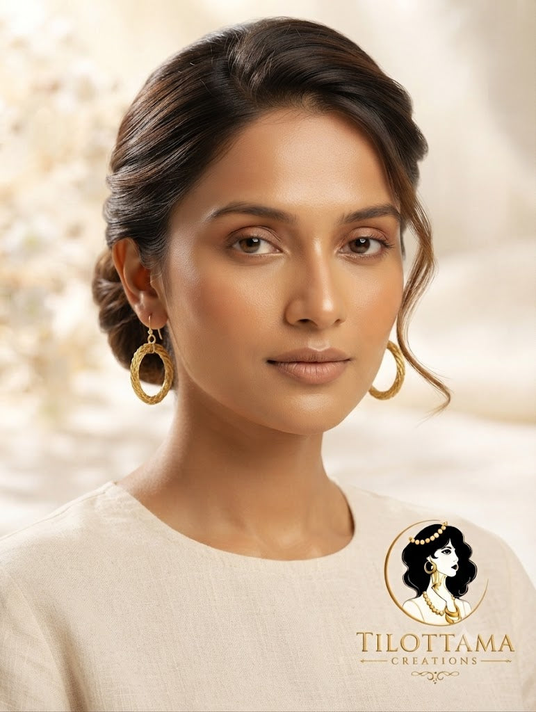 Elegant Gold-Plated Twisted Rope Design Hoop Earrings