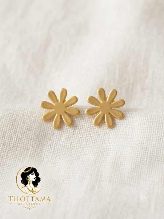 Matte Gold-Toned Flower Petal Stud Earrings