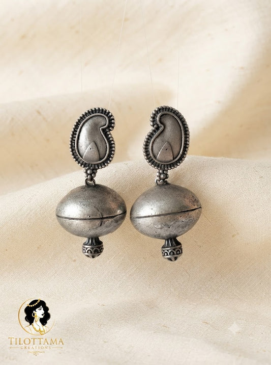 Antique Silver-Toned Paisley & Sphere Dangle Earrings