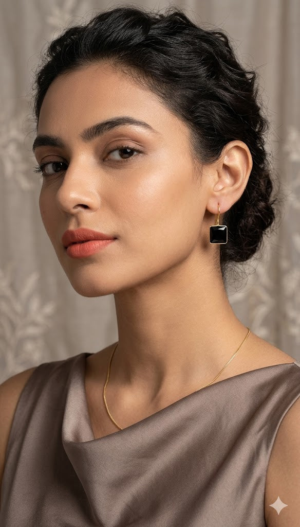 Black Square Drop Earrings