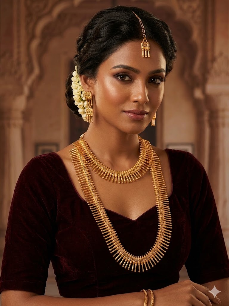 Temple-Inspired Antique Gold Spike Mala Set