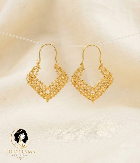Ethnic Filigree V-Shape Hoop Earrings