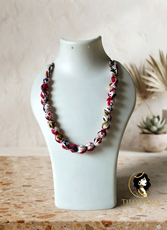 Kalamkari Bloom Fabric Bead Necklace