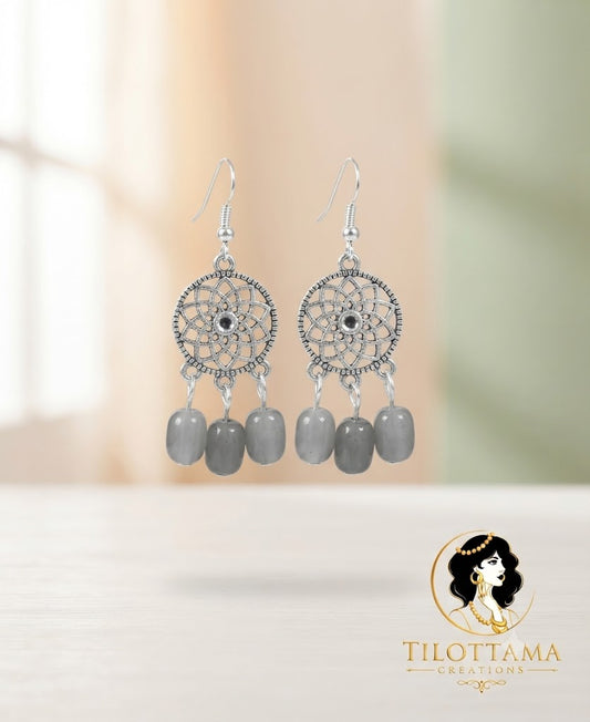 Boho Oxidized Silver Grey Bead Dangles