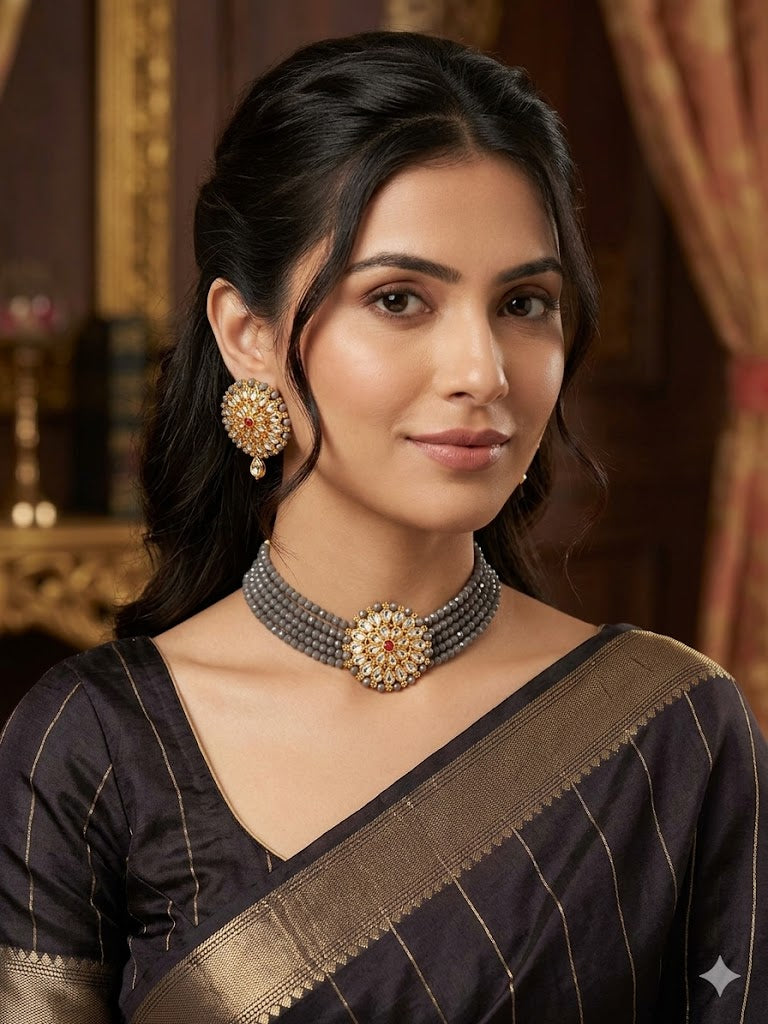 The Charcoal Floral Choker Set