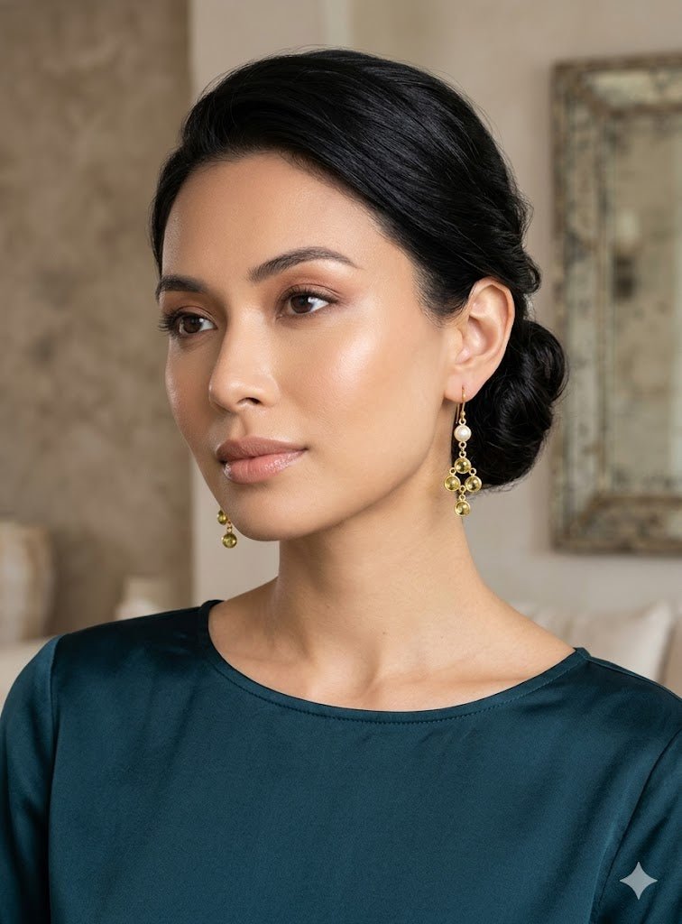 Gold-Toned Dainty Gemstone Chandelier Earrings
