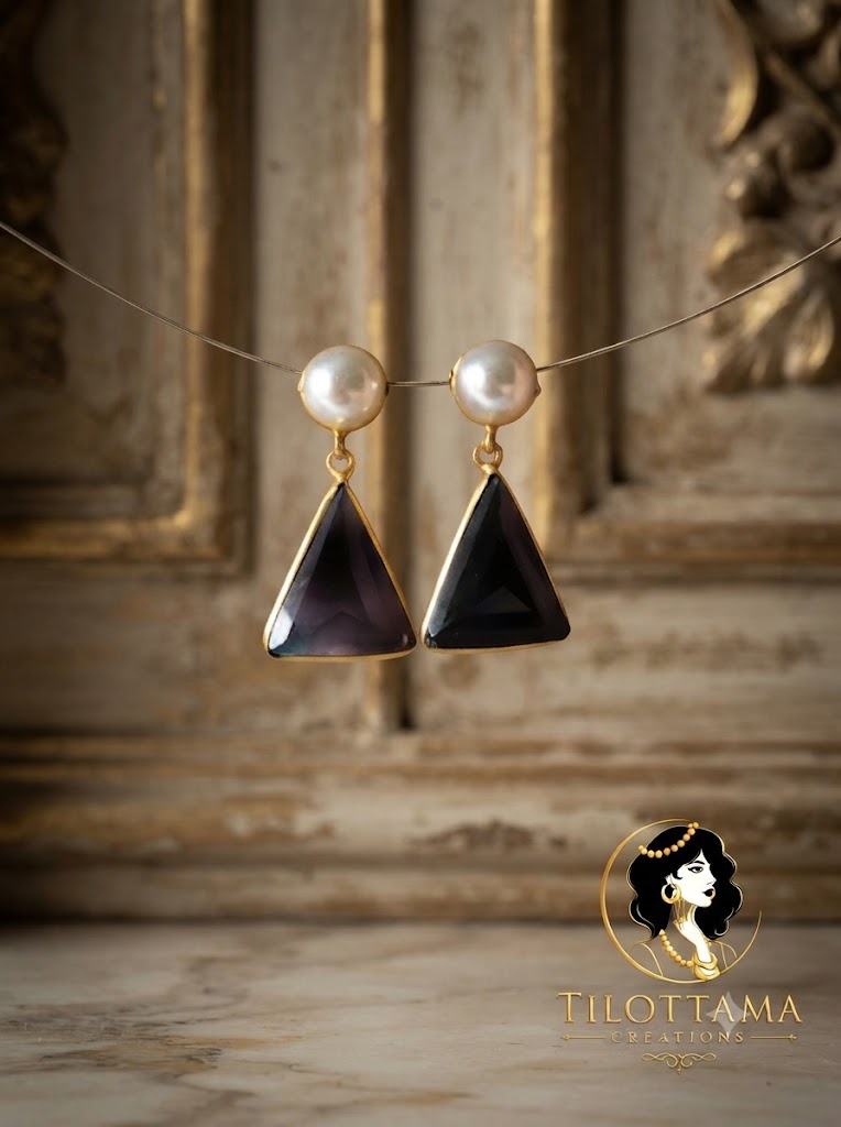 Pearl and Emerald Tone Drop Earrings