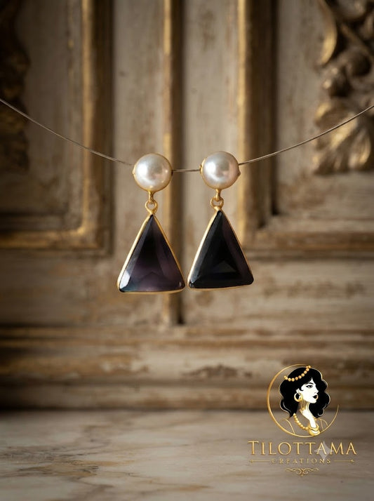 Pearl and Emerald Tone Drop Earrings