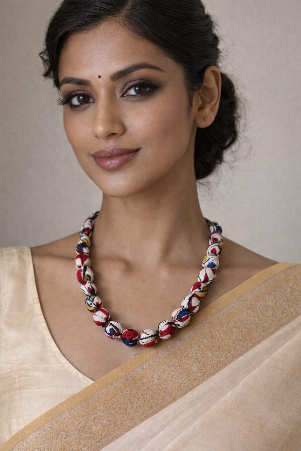 Kalamkari Bloom Fabric Bead Necklace
