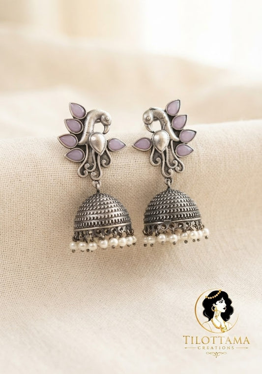 Mauve Peacock Oxidized Jhumkas