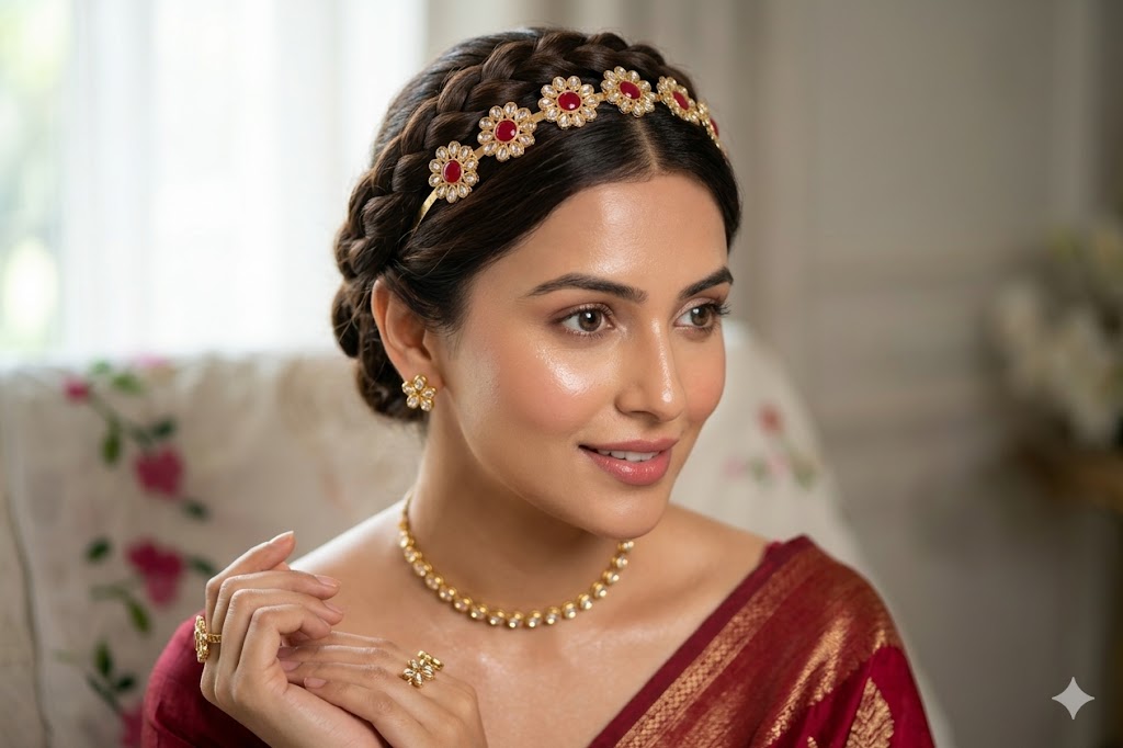 The Gulabi Blossom Kundan Sheeshpatti