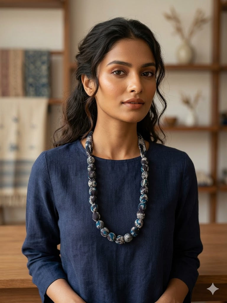 Indigo Twilight Fabric Bead Necklace