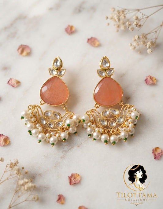 Peach Peach & Pearl Kundan Chandbalis