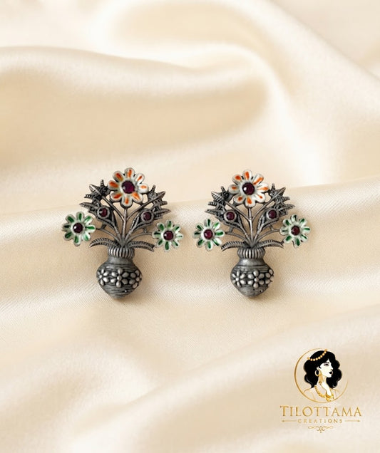 Flora Vase Oxidized Earrings