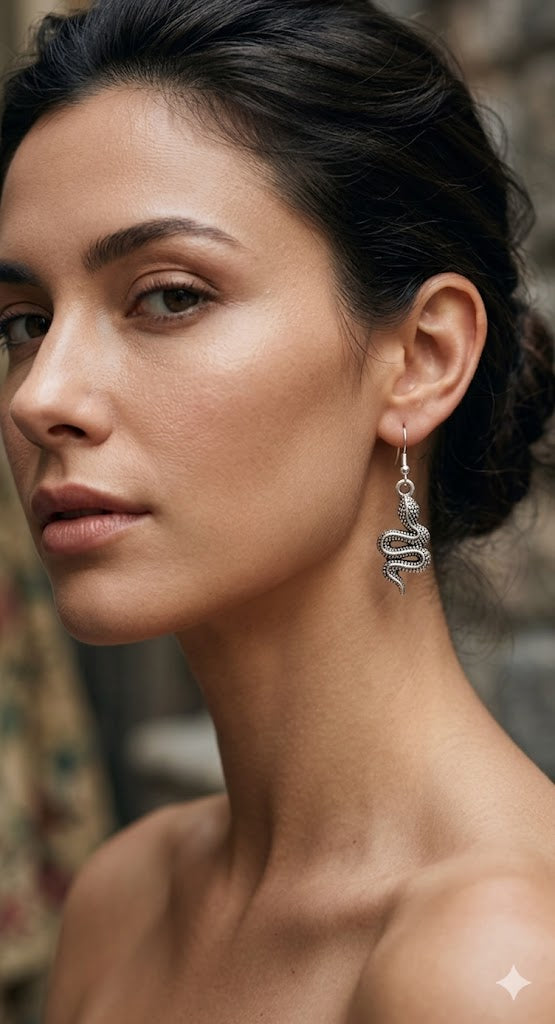 Silver-Toned Coiled Snake Earrings