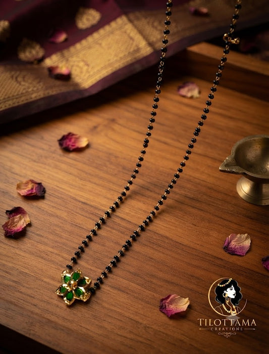 Green Tiny Flower Design Short Mangalsutra