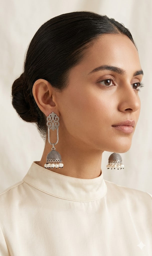 The Noor Oxidized Pearl Jhumkas
