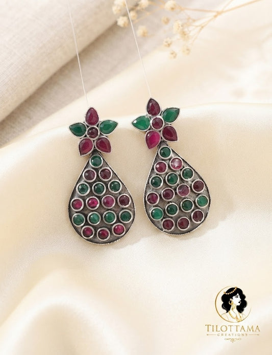 Emerald & Ruby Petal Statement Earrings