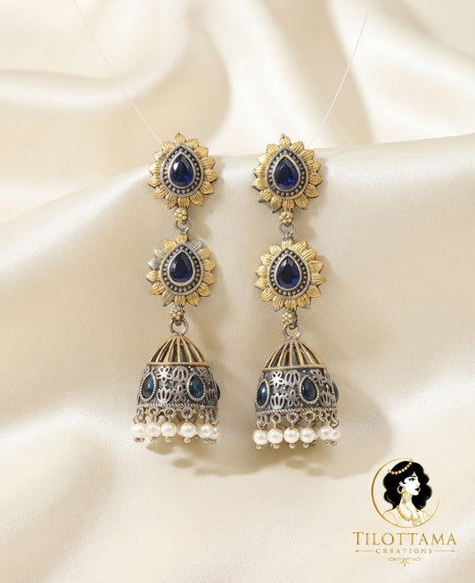 Sapphire Radiance Two-Tier Jhumkas