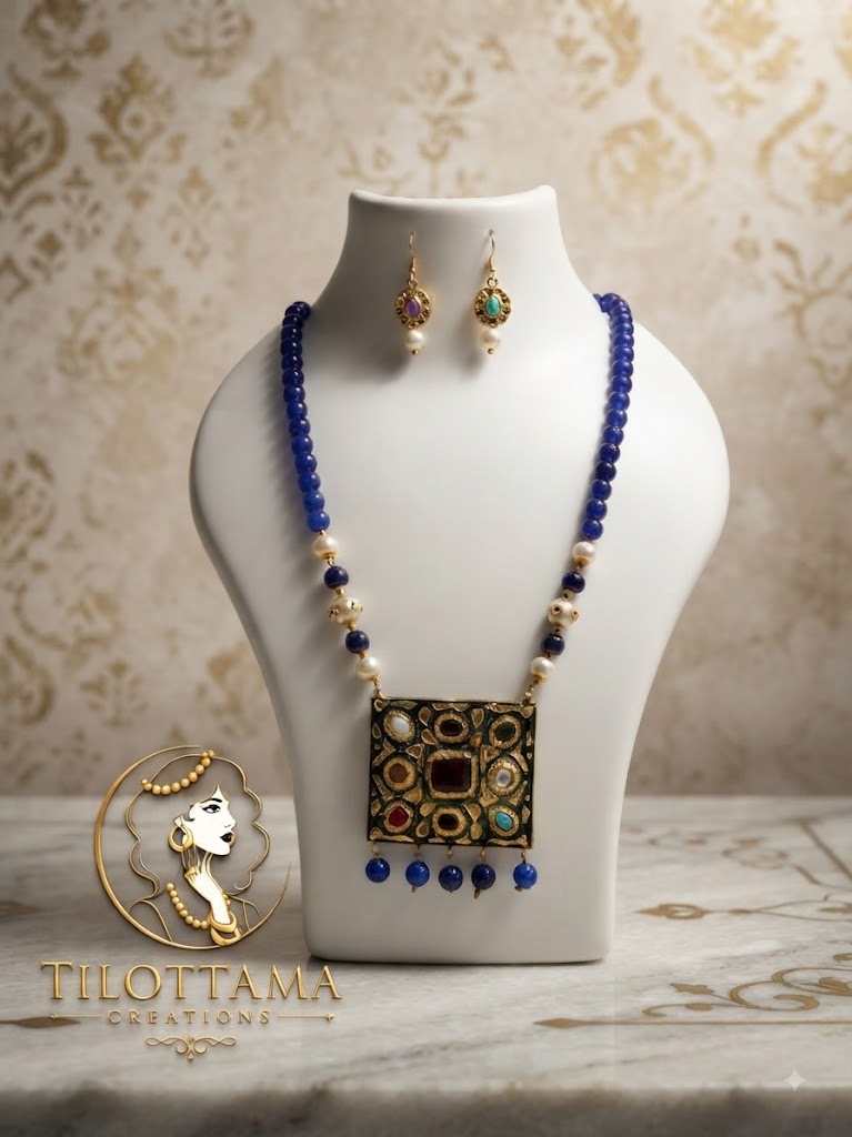 Cobalt Mosaic Statement Pendant Set