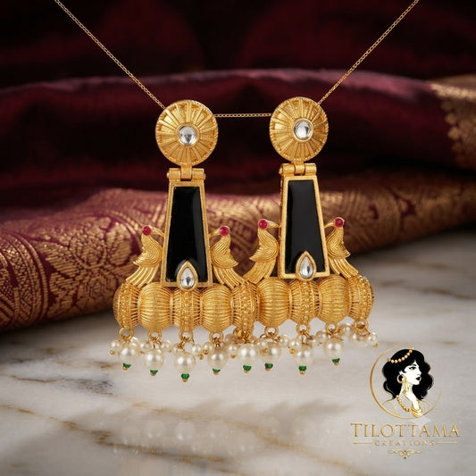 Midnight Onyx Temple Statement Earrings