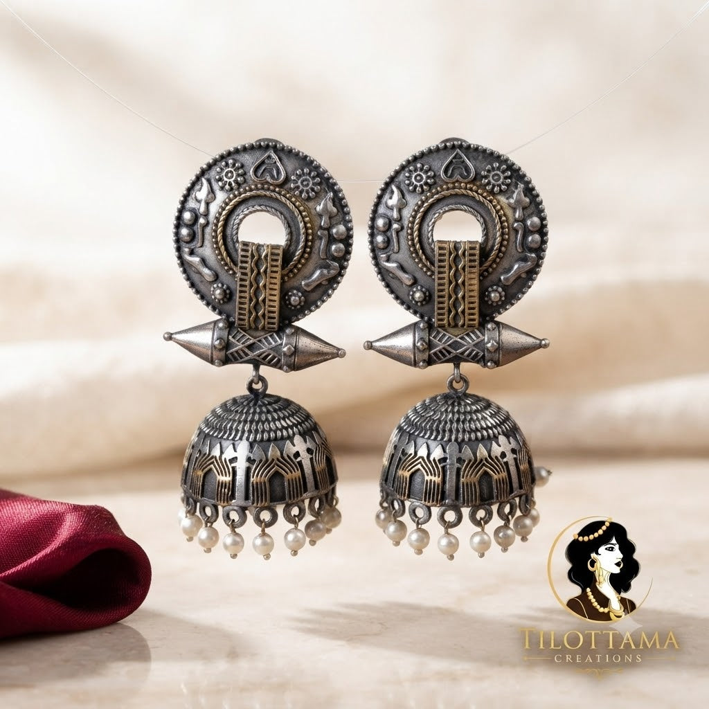 The Amethyst Heritage Oxidized Jhumkas