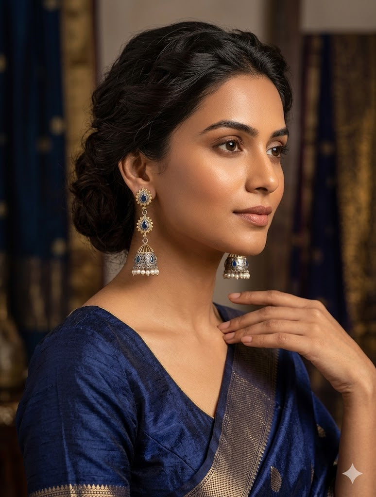 Sapphire Radiance Two-Tier Jhumkas